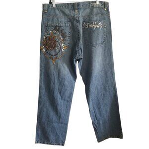 Miskeen Men's Embroidered Y2K Baggy Jeans Sz 38 X 33